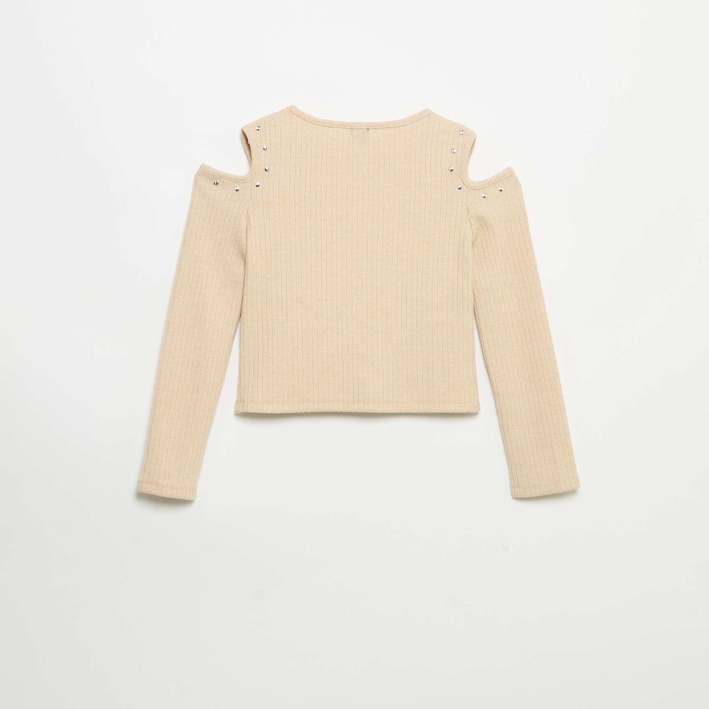 Ribbed Cold-Shoulder T-shirt BEIGE