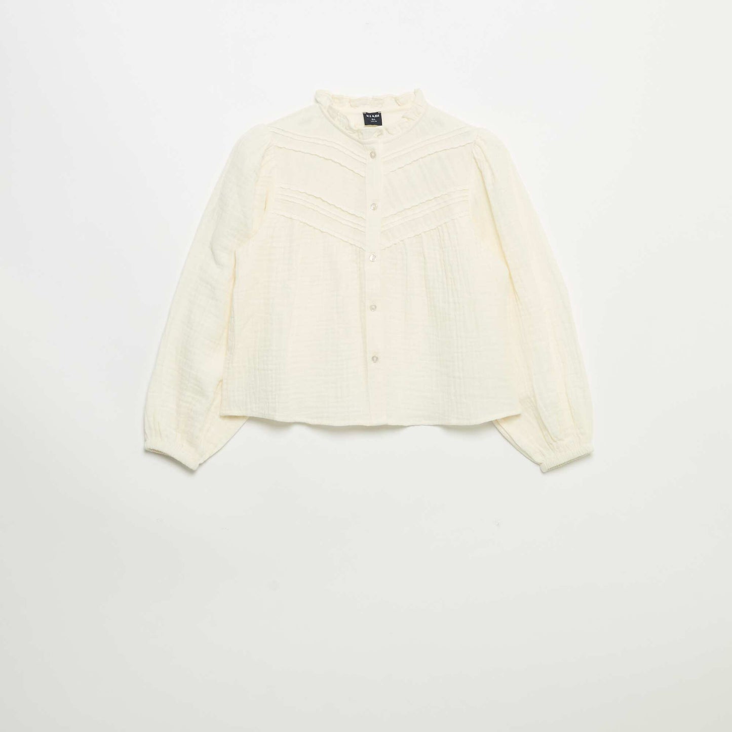 Blouse with Ruffled Collar and Embroidery BEIGE
