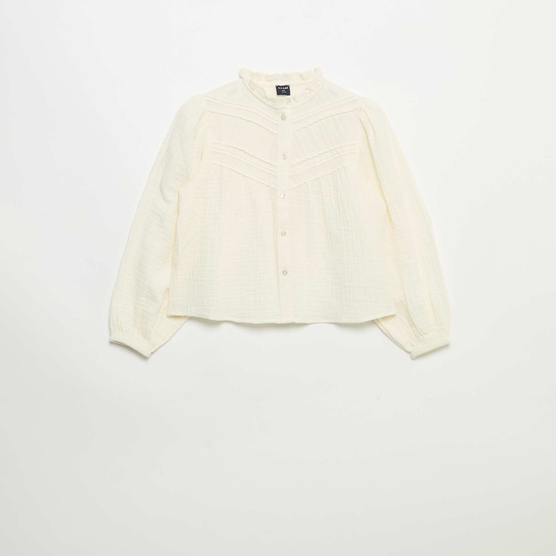 Blouse with Ruffled Collar and Embroidery BEIGE