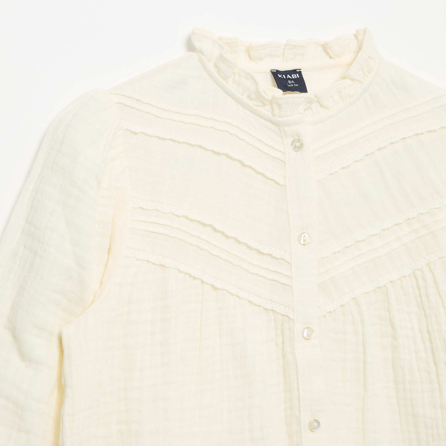 Blouse with Ruffled Collar and Embroidery BEIGE