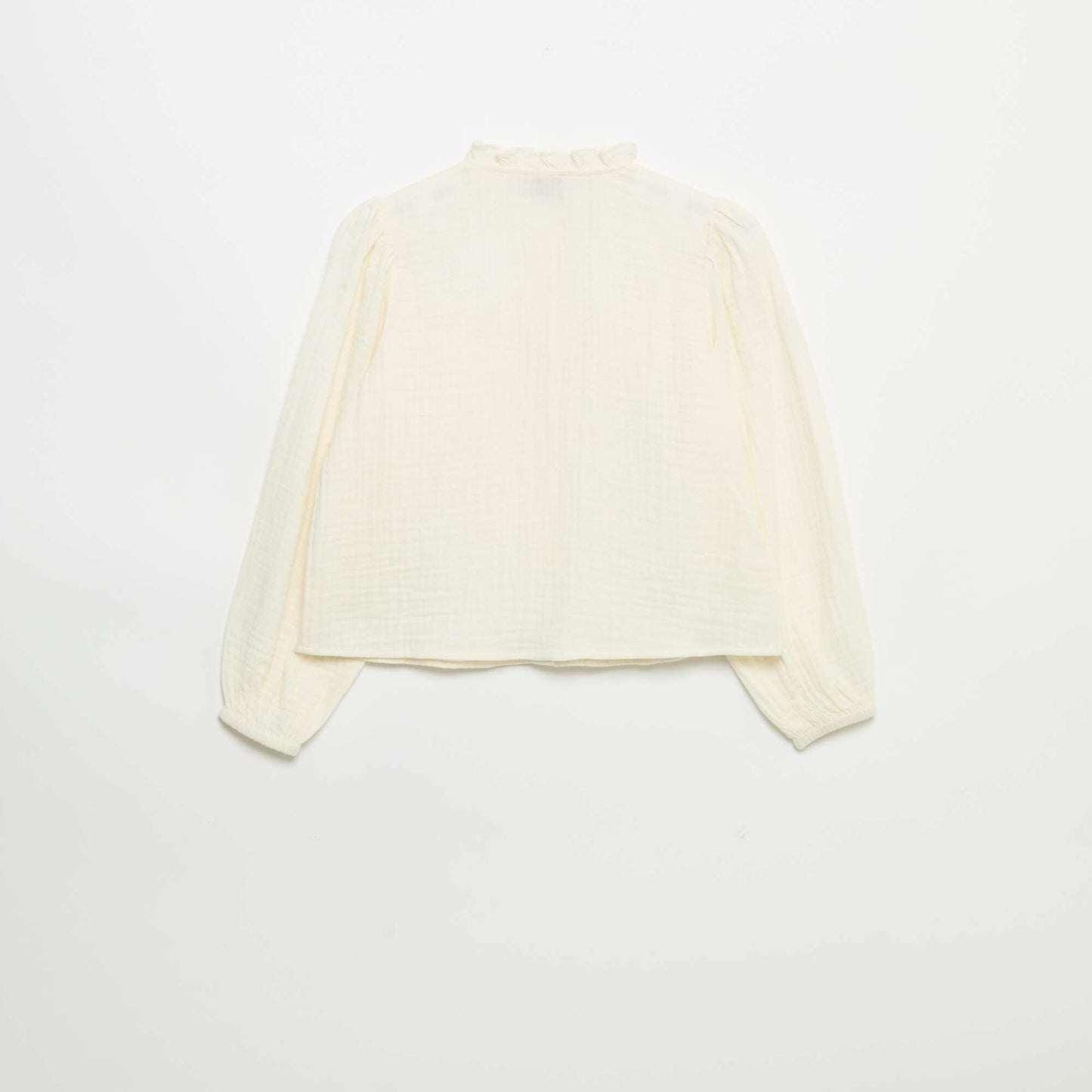 Blouse with Ruffled Collar and Embroidery BEIGE