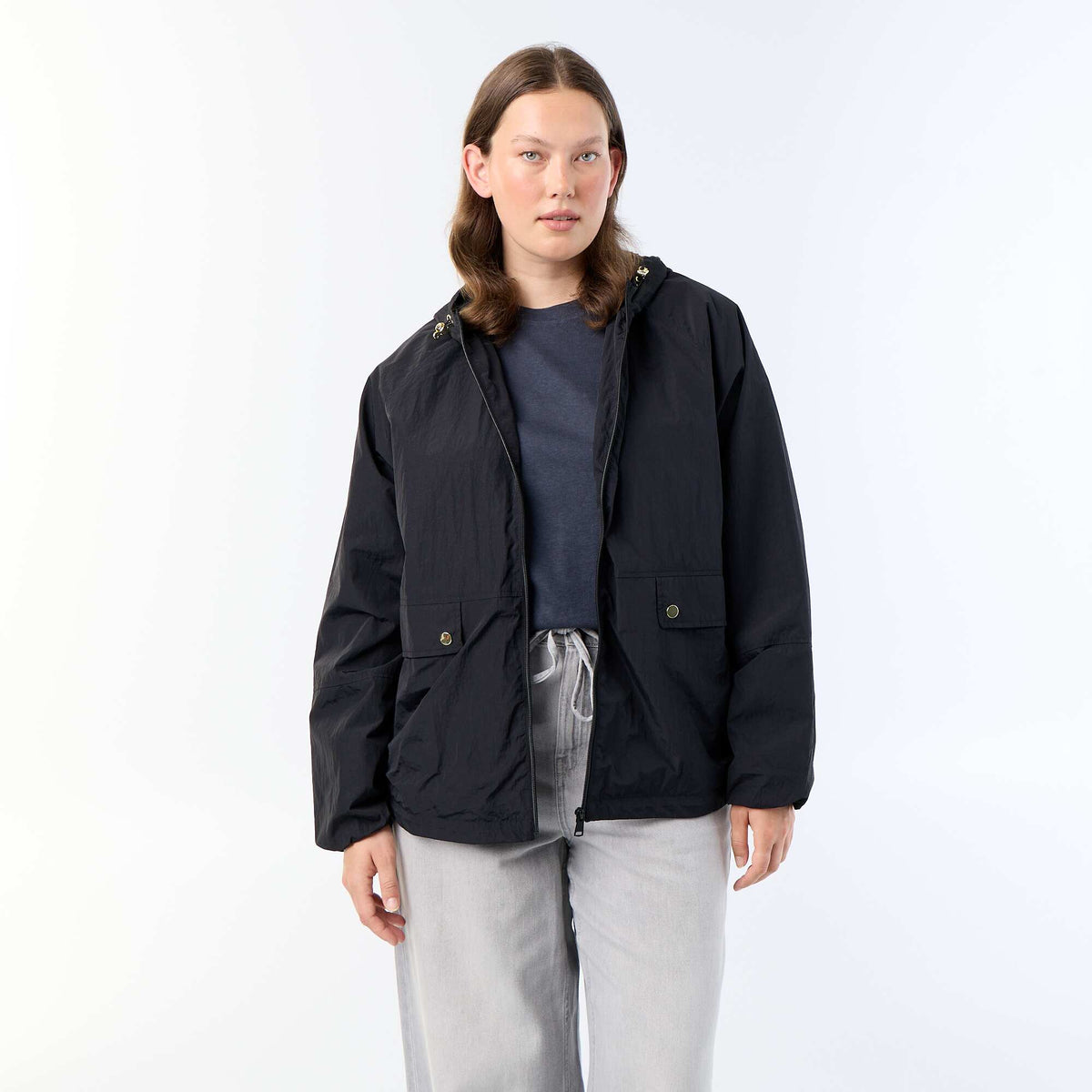 Windbreaker with Gold-Tone Details BLACK