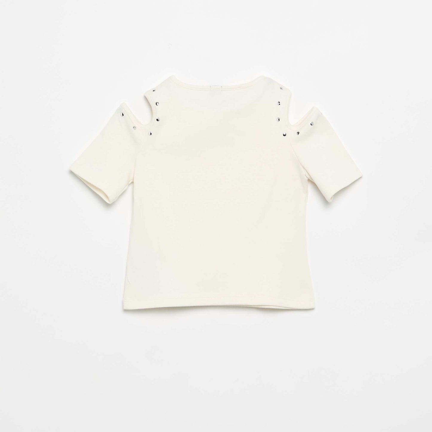 Ribbed Cold Shoulder T-shirt with Studs WHITE