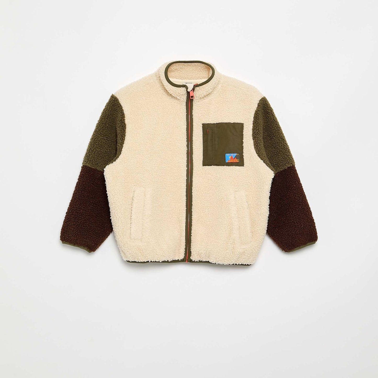 Zipped high-neck teddy fleece sweatshirt BEIGE