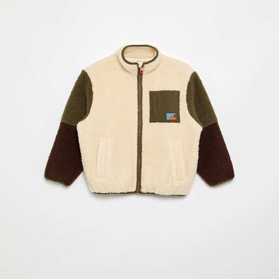 Zipped high-neck teddy fleece sweatshirt BEIGE