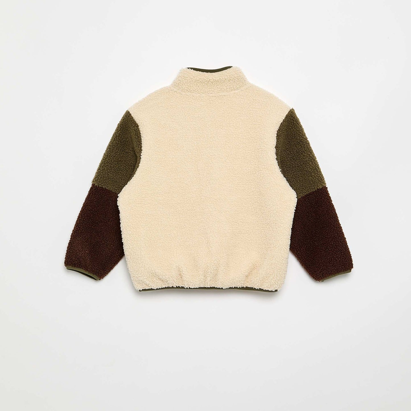 Zipped high-neck teddy fleece sweatshirt BEIGE