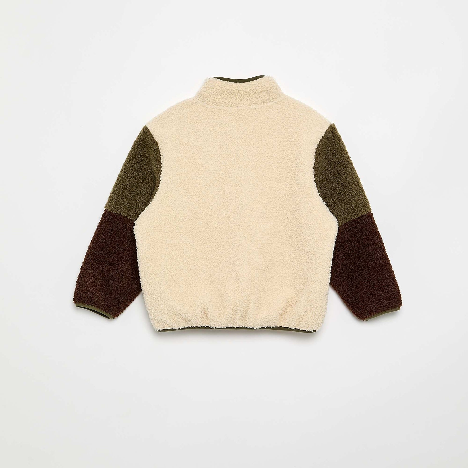 Zipped high-neck teddy fleece sweatshirt BEIGE