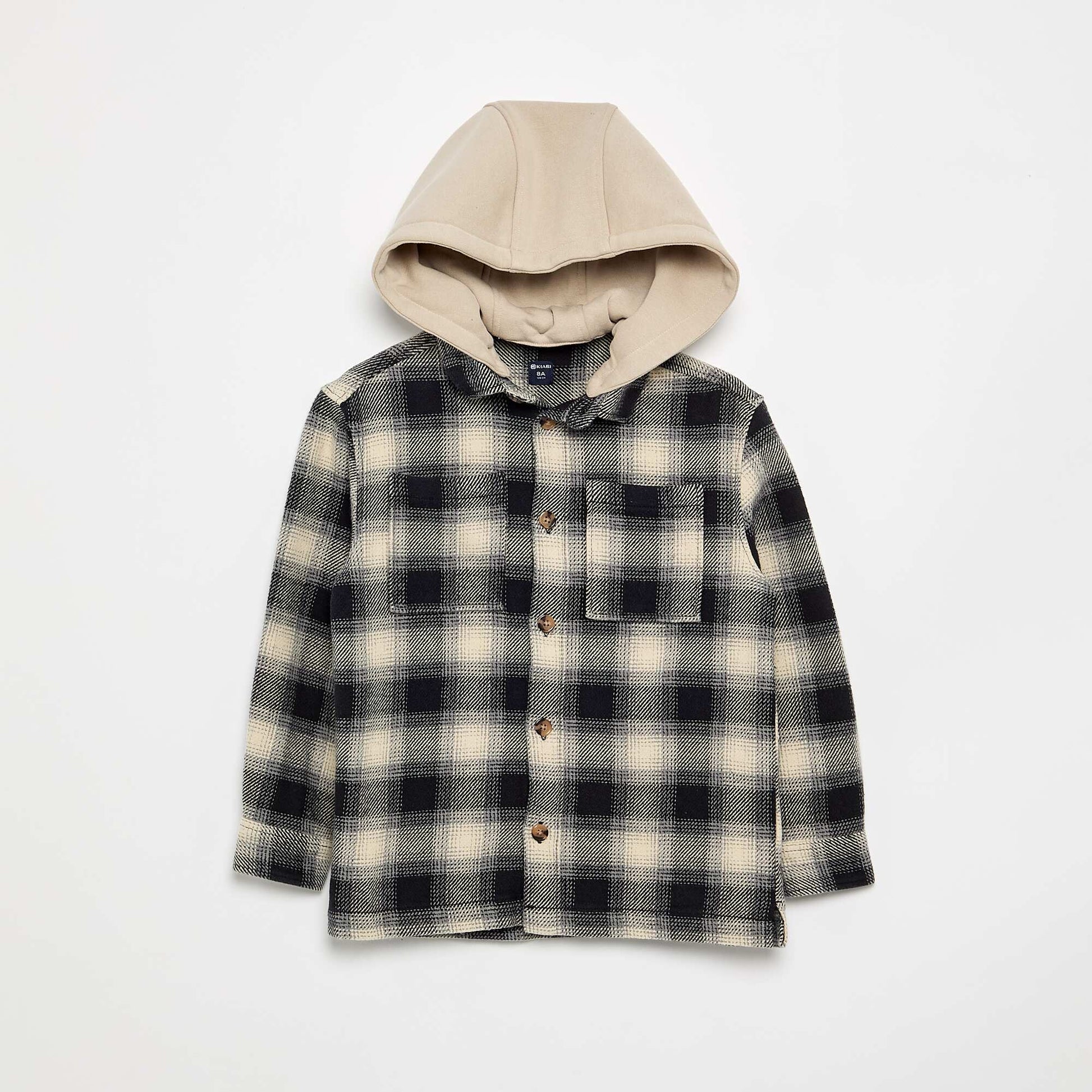 Flannel Plaid Hooded Shirt WHITE