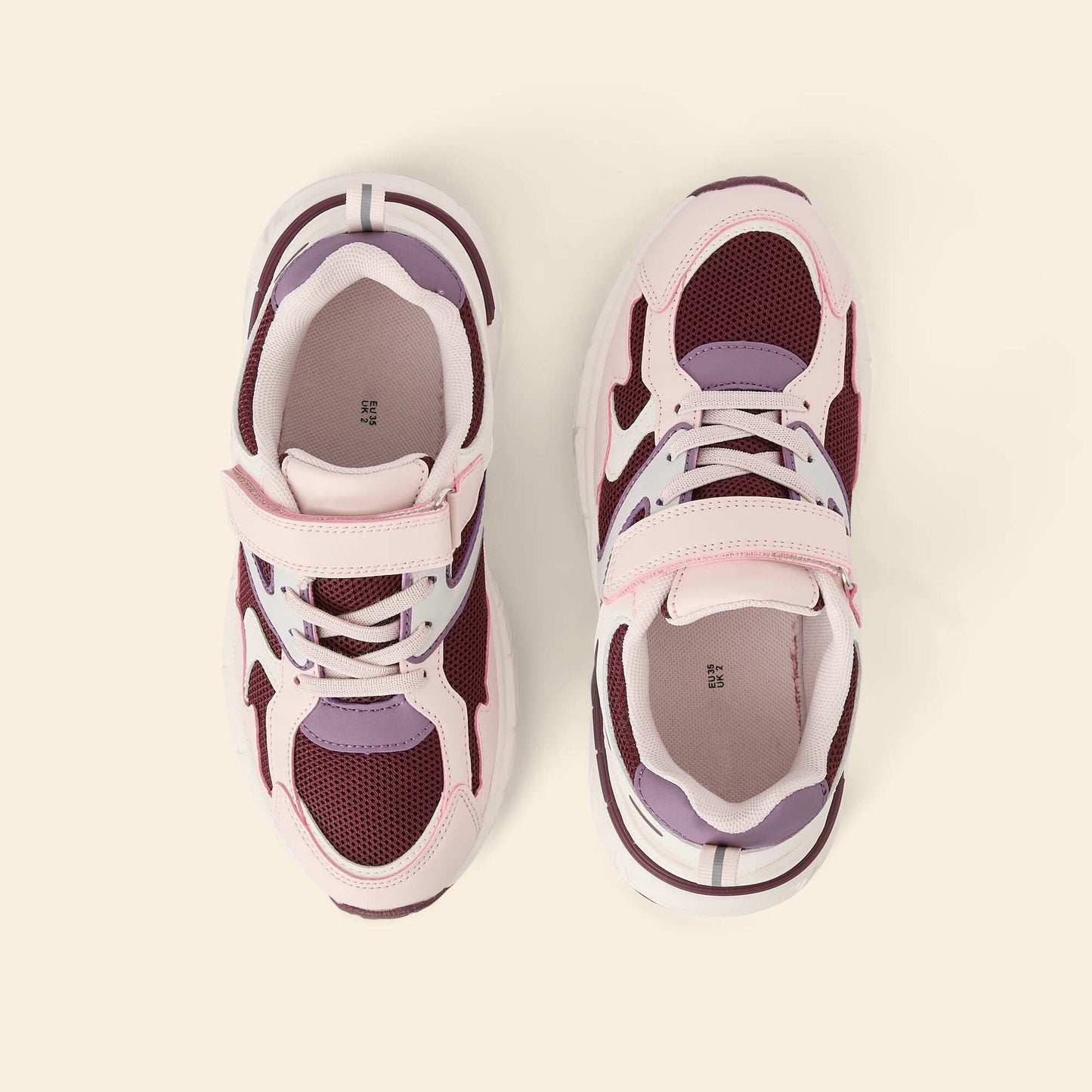 Multicolored Sports Sneakers with Hook-and-Loop Strap PINK