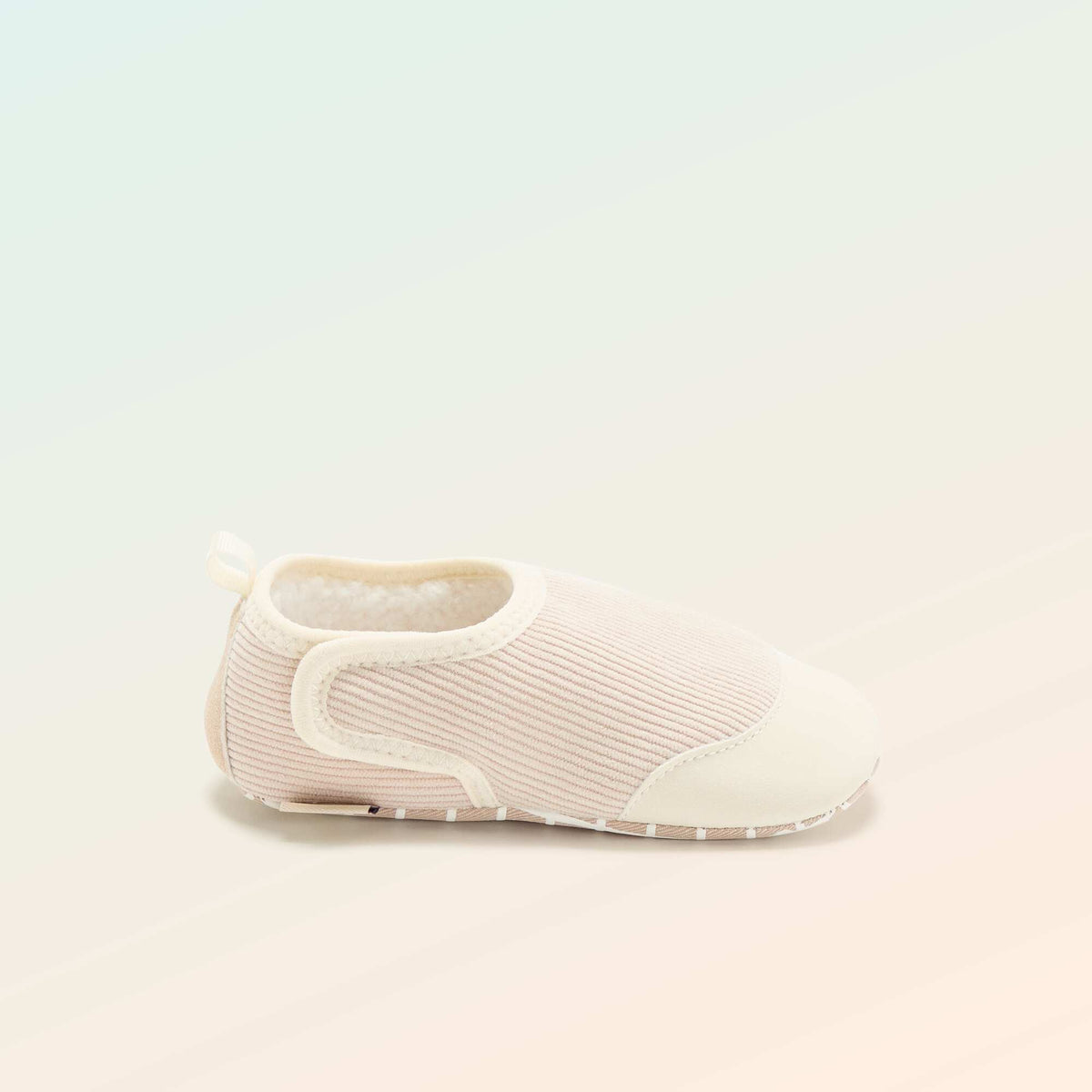Ribbed Hook-and-Loop Baby Booties - 'Kitchoun' BEIGE