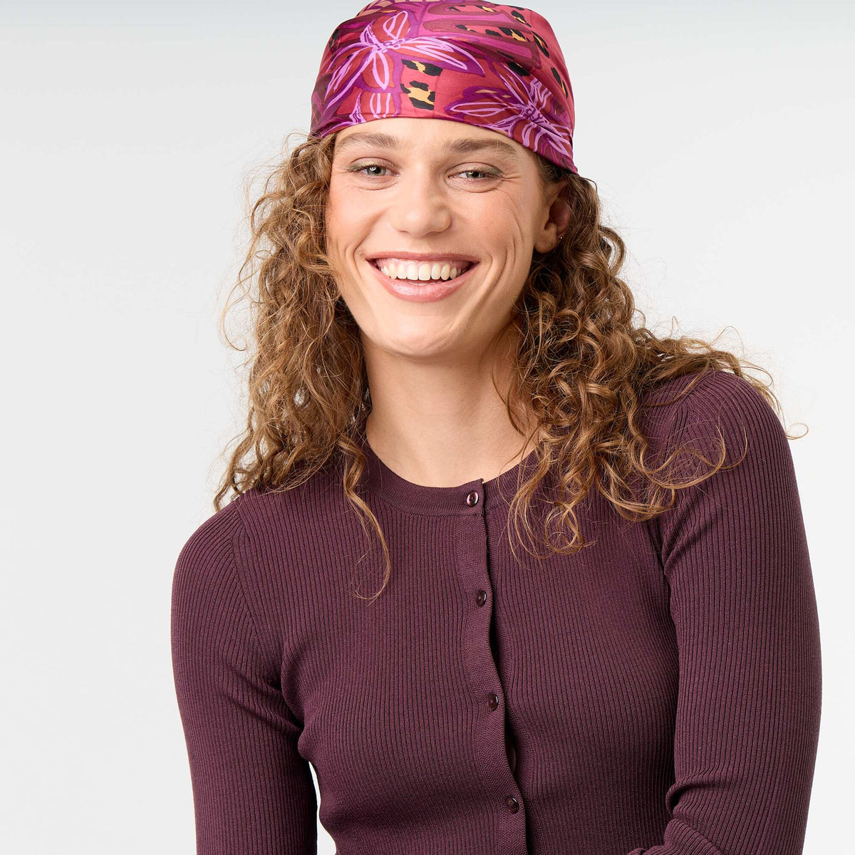 Ruffled Trim Ribbed Cardigan PURPLE