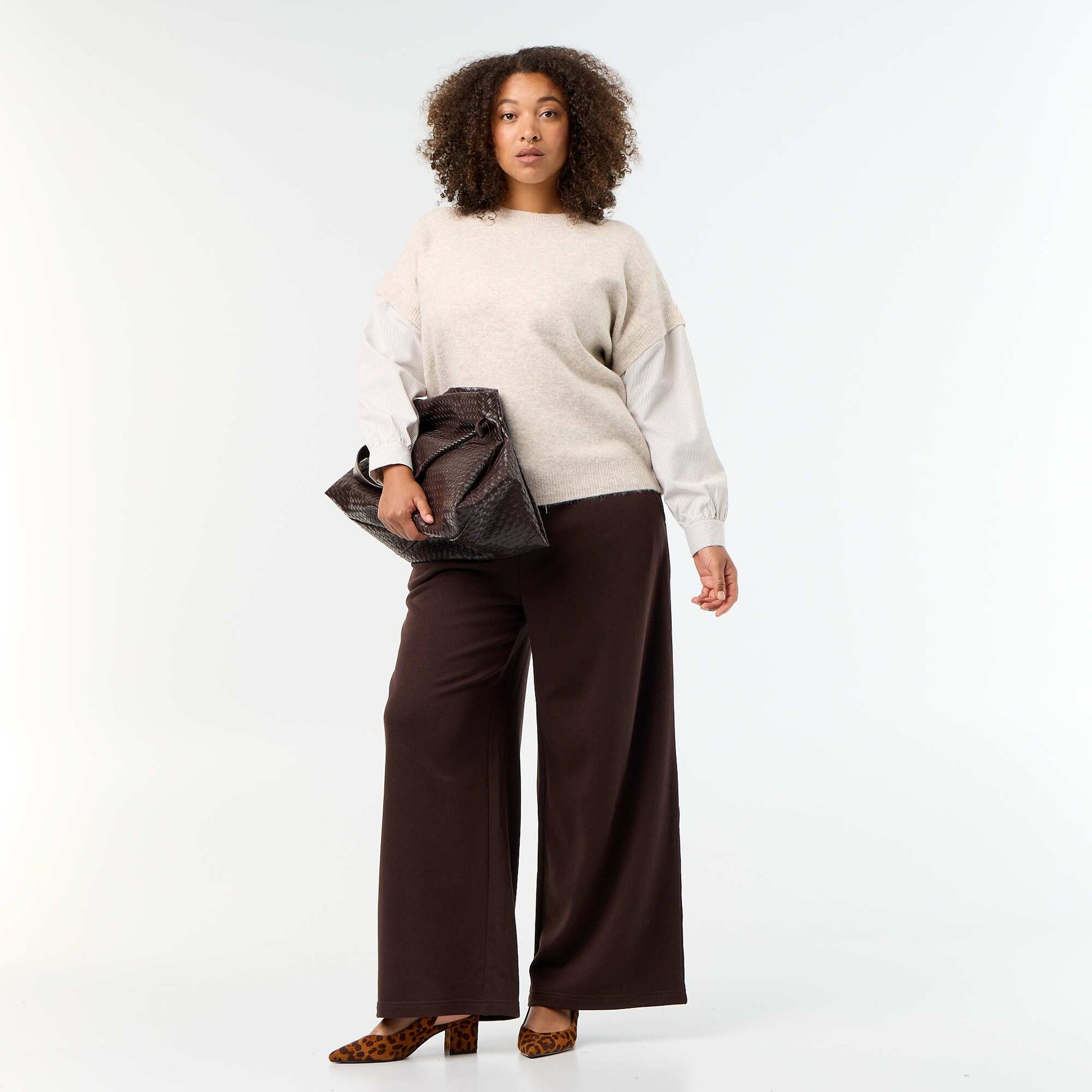 2-in-1 Sweater with Shirt BEIGE