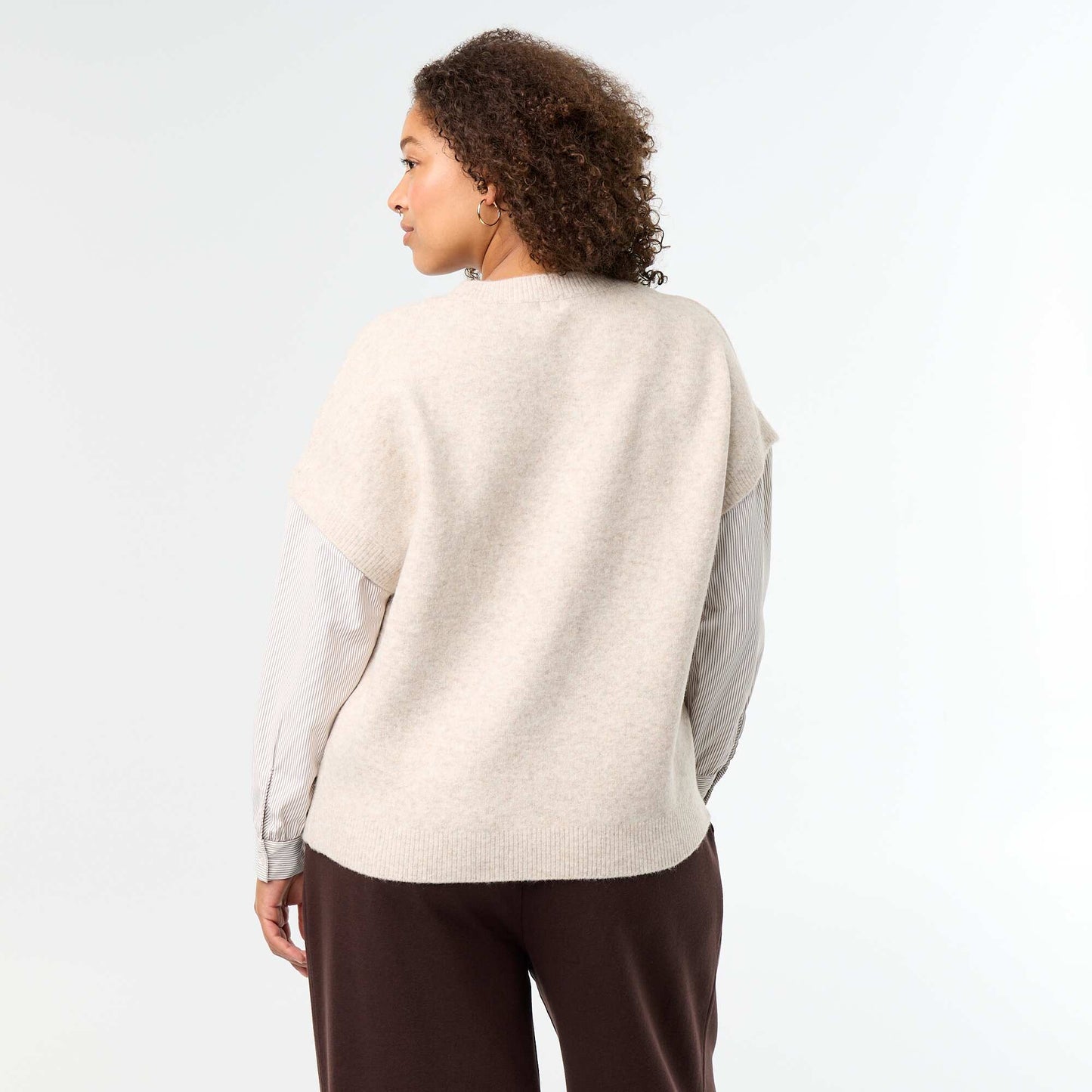 2-in-1 Sweater with Shirt BEIGE