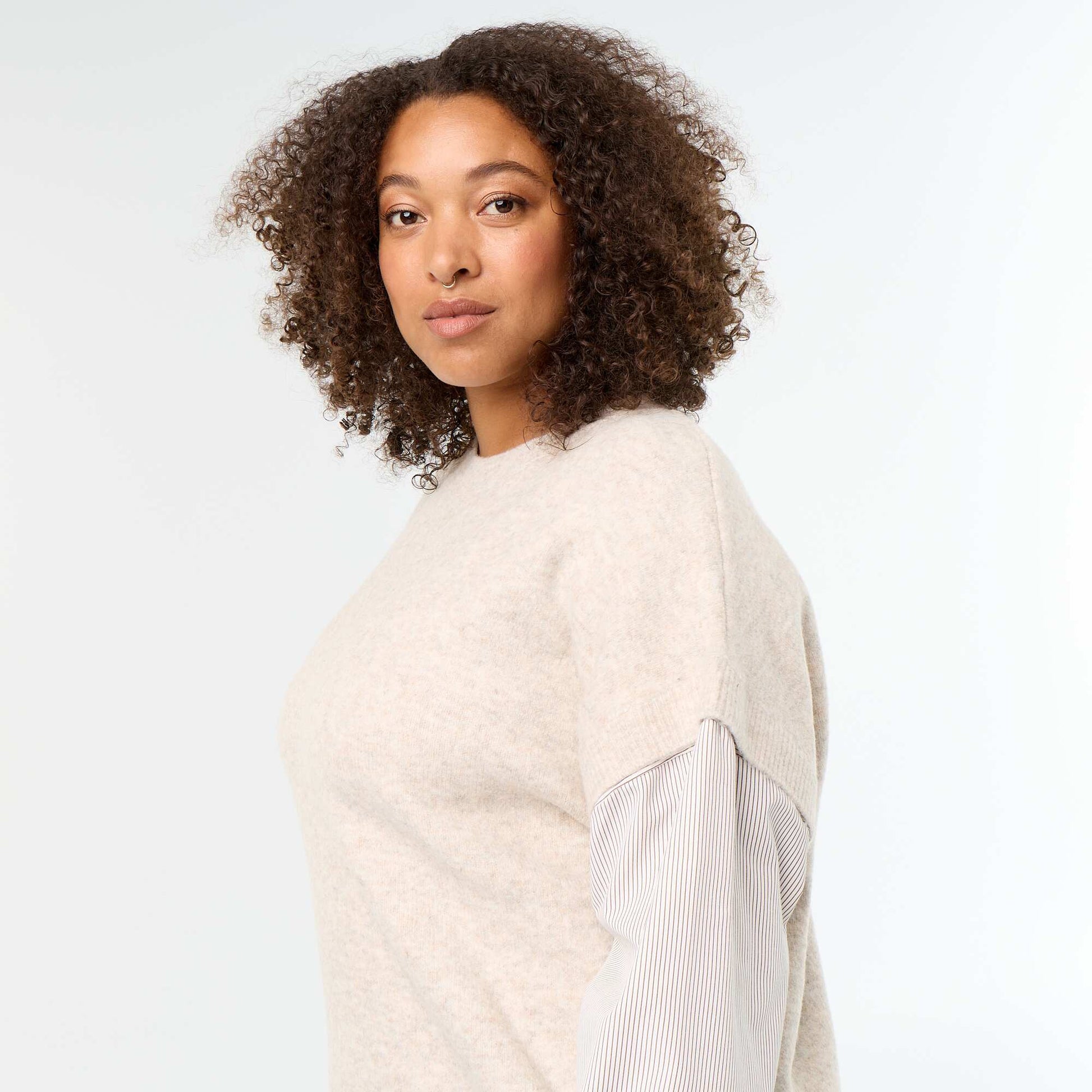 2-in-1 Sweater with Shirt BEIGE