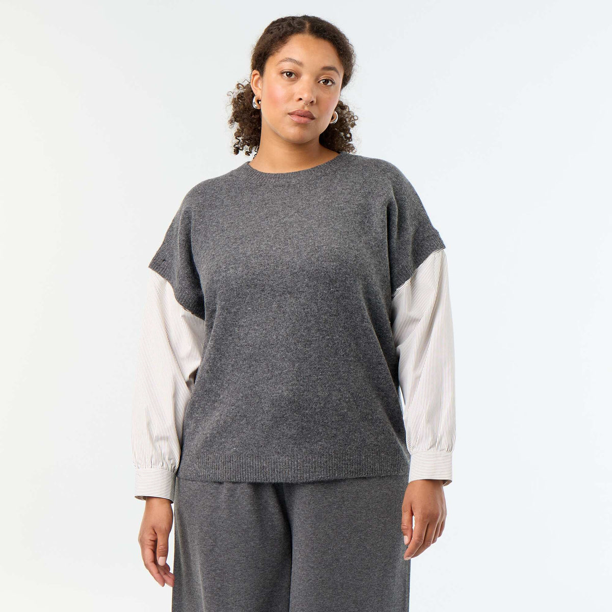 2-in-1 Sweater with Shirt GREY