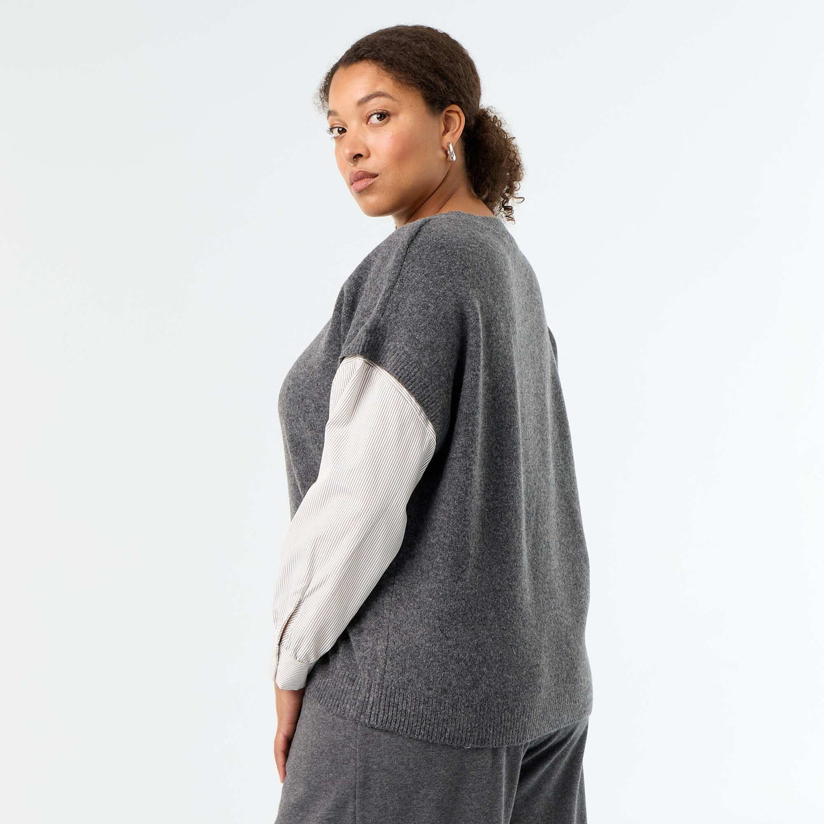 2-in-1 Sweater with Shirt GREY