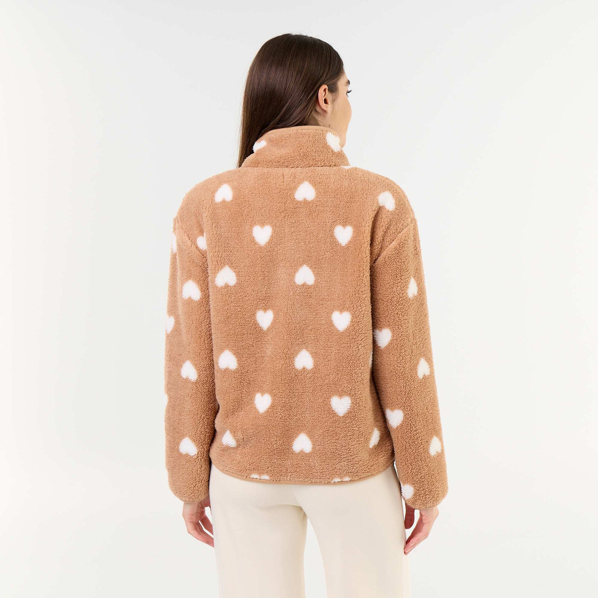 Patterned Zip-Up Fleece Top BROWN