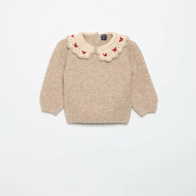 Sweater with embroidered collar BEIGE