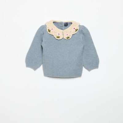 Sweater with embroidered collar BLUE