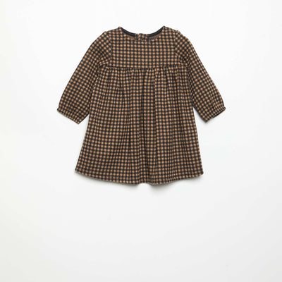 Checked long-sleeved dress BEIGE