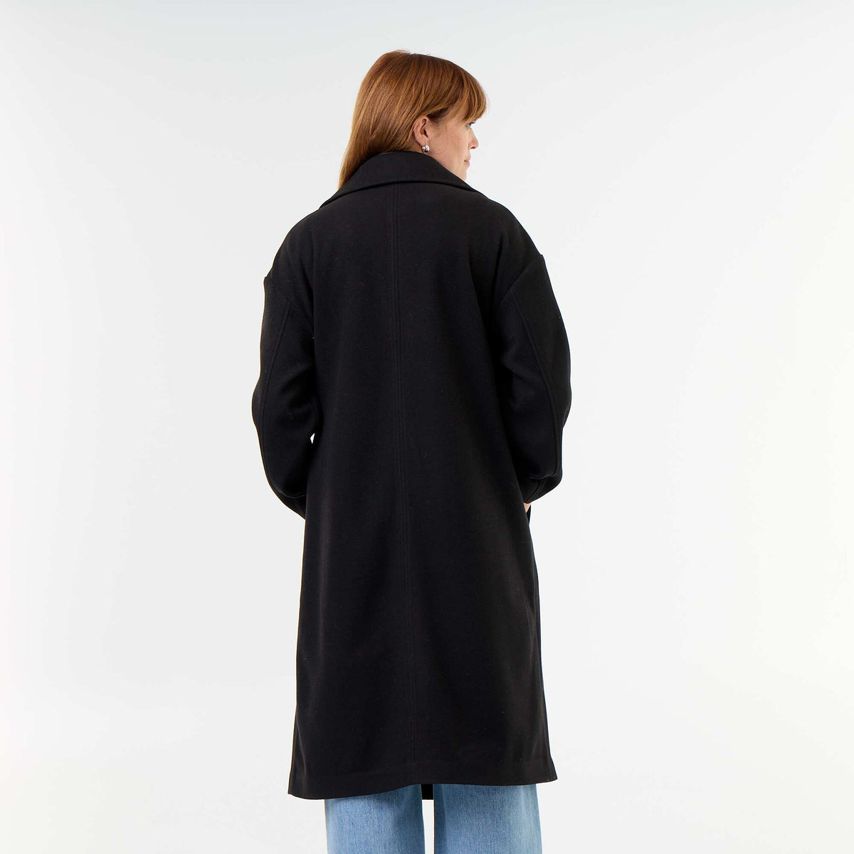 Long wool-effect coat with tailored collar BLACK