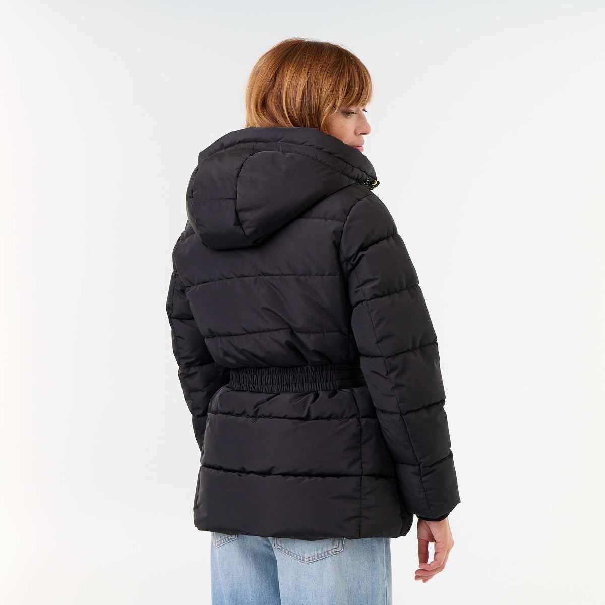 Faux fur-lined hooded parka BLACK