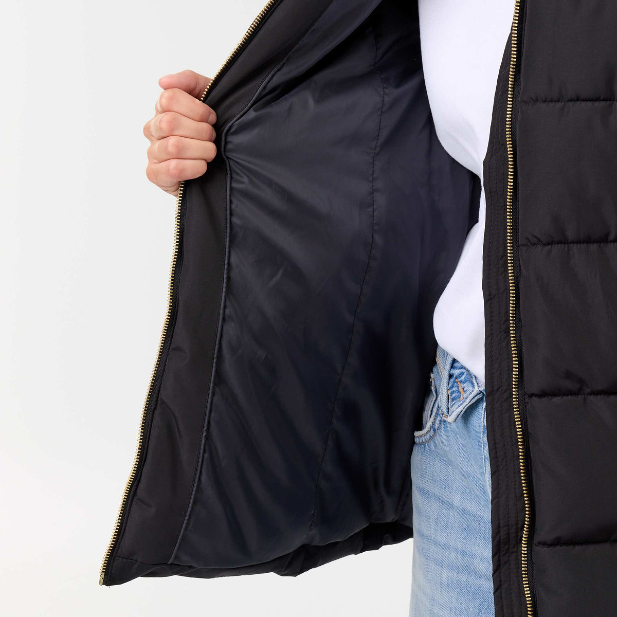 Faux fur-lined hooded parka BLACK