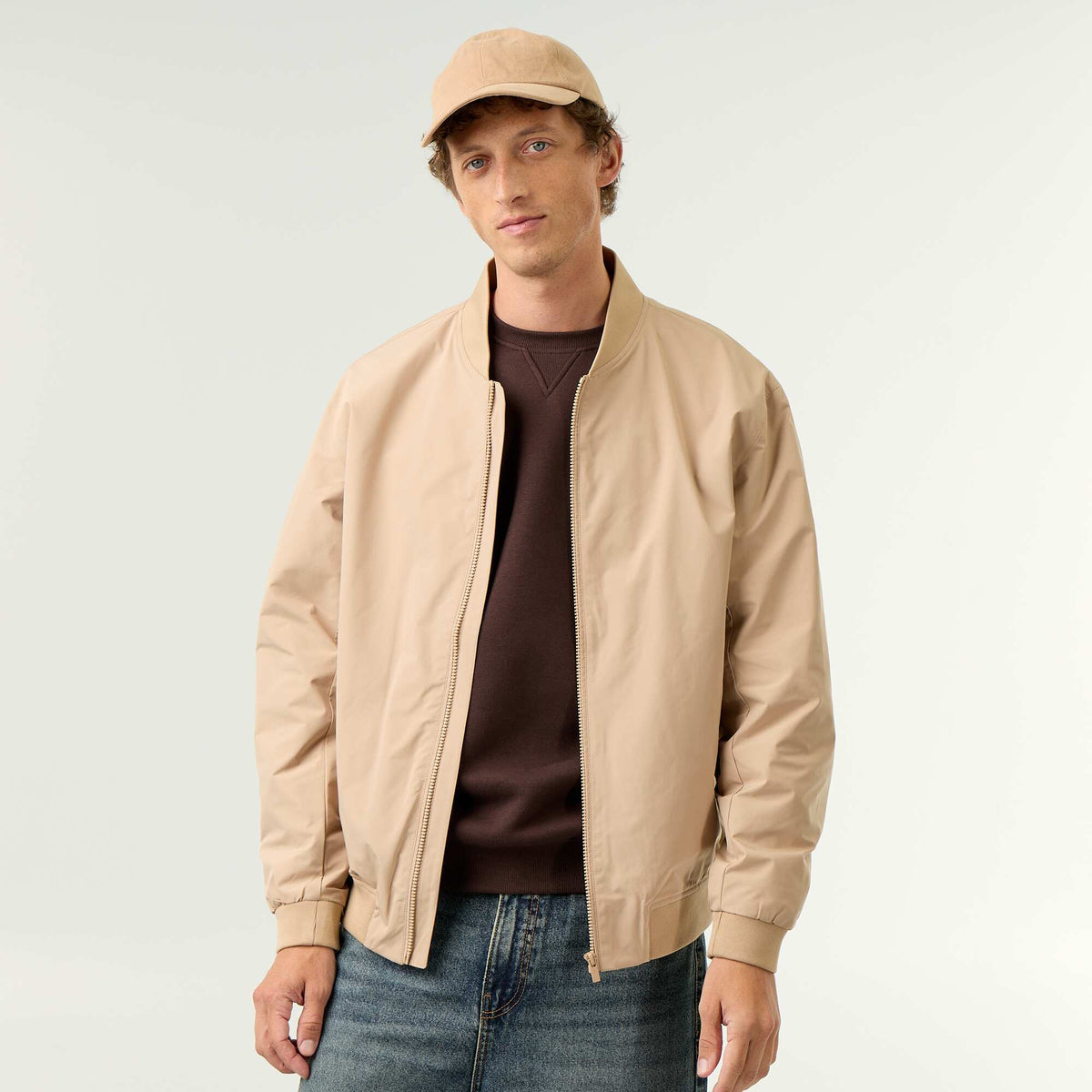 Lightweight Plain Zip-Up Jacket BEIGE