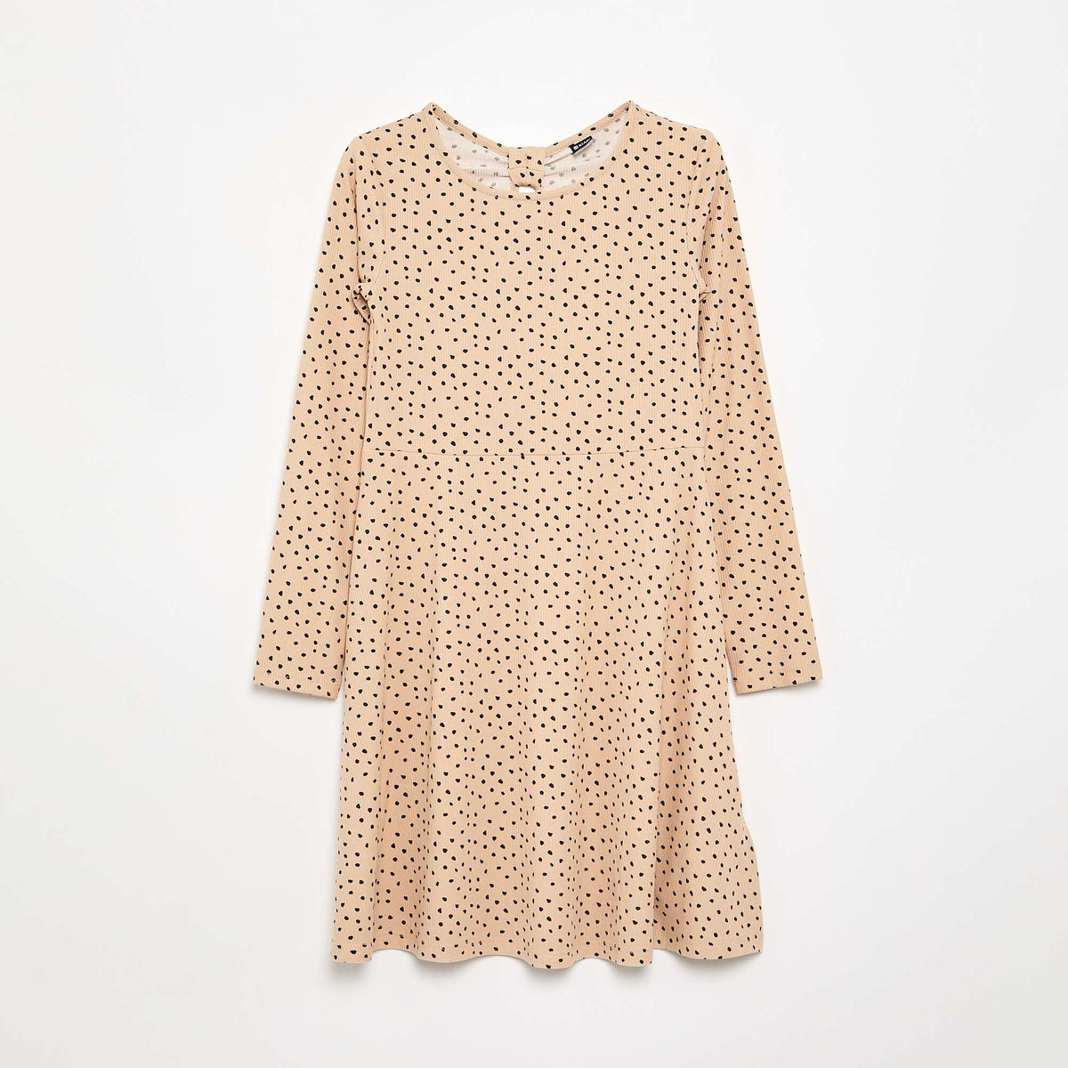 Printed long-sleeved dress BEIGE