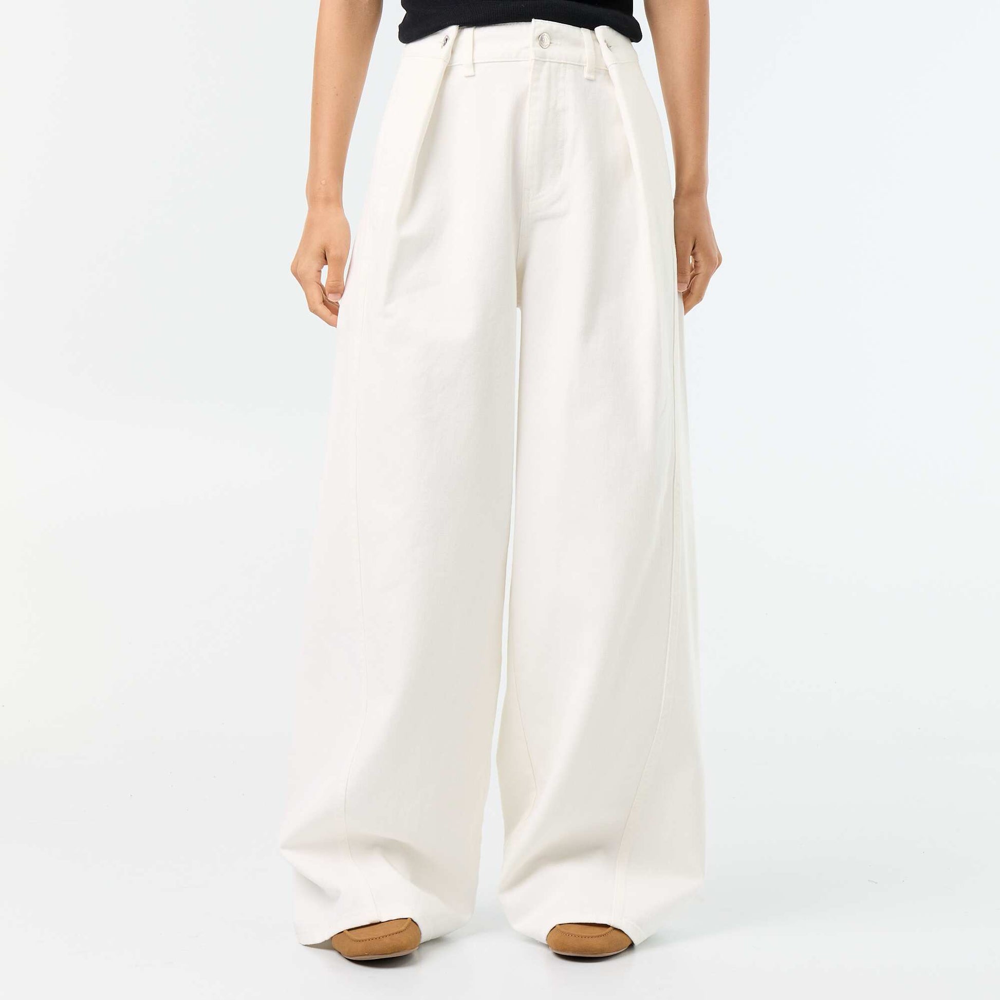 Wide-leg pants with pleats and waist buttons WHITE