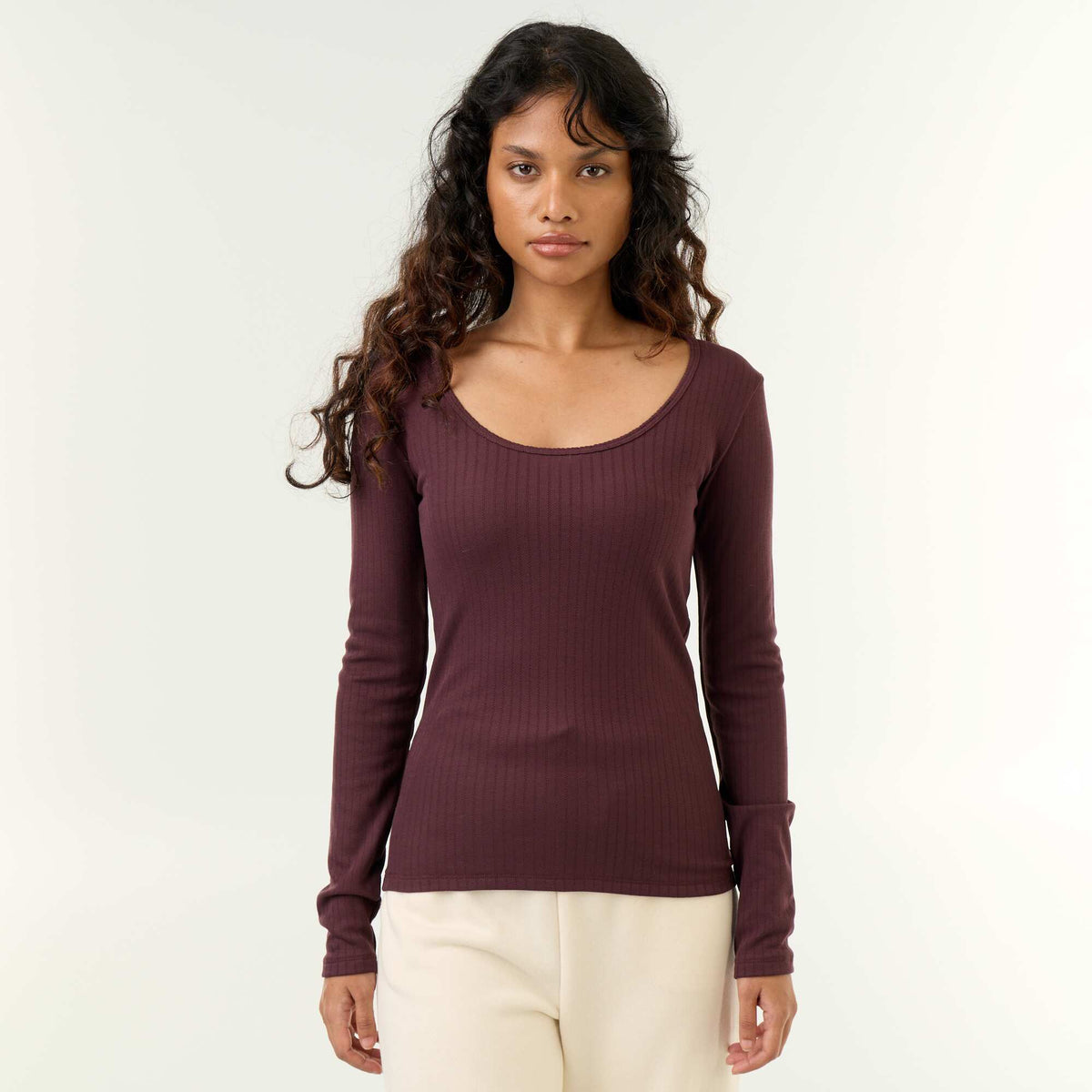 Long-sleeved pointelle knit T-shirt PURPLE