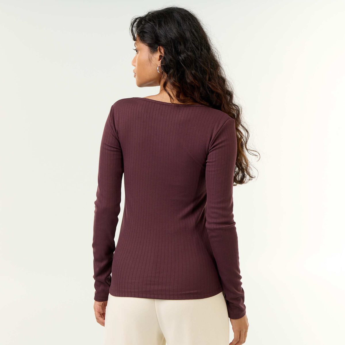 Long-sleeved pointelle knit T-shirt PURPLE