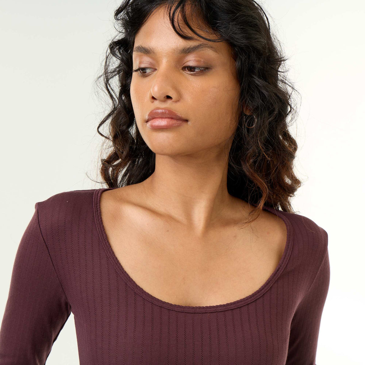 Long-sleeved pointelle knit T-shirt PURPLE