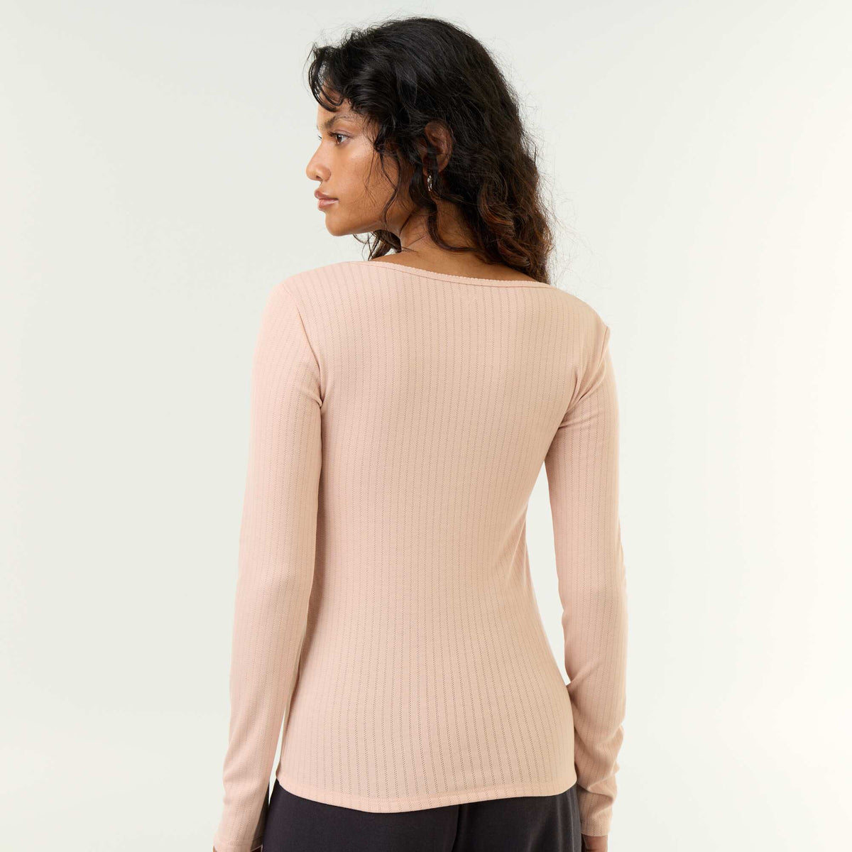 Long-sleeved pointelle knit T-shirt PINK