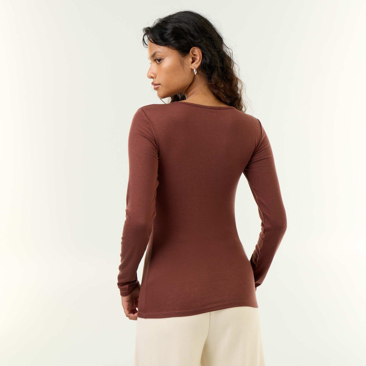 Long-sleeved wool blend T-shirt BROWN