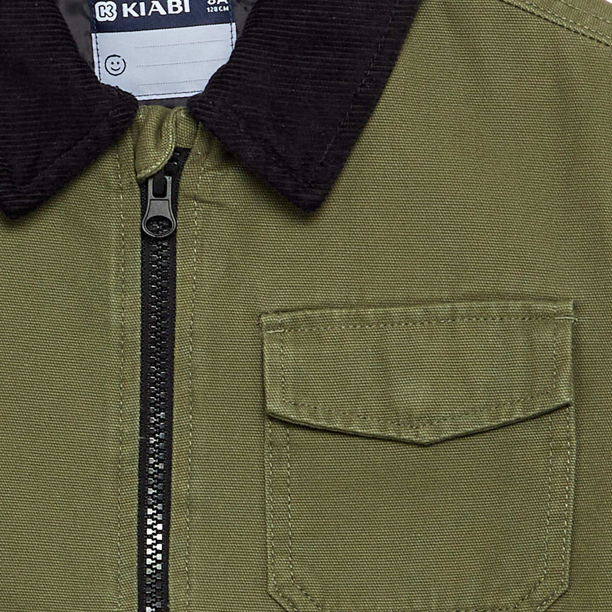 Short jacket with contrasting velvet collar GREEN