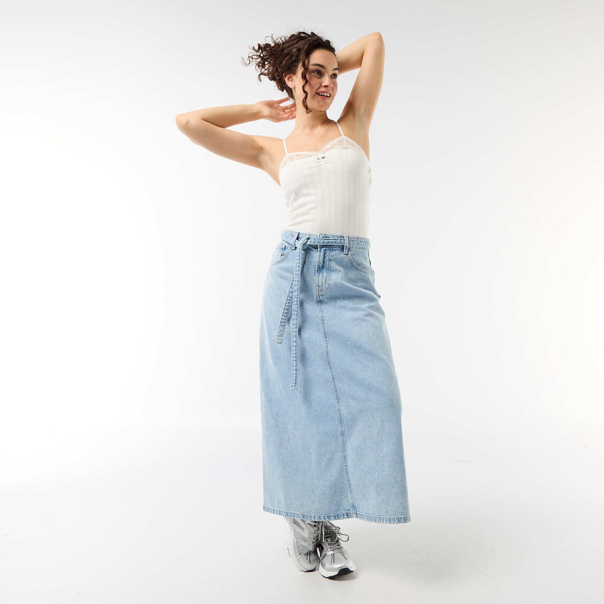 Pointelle knit and lace camisole WHITE