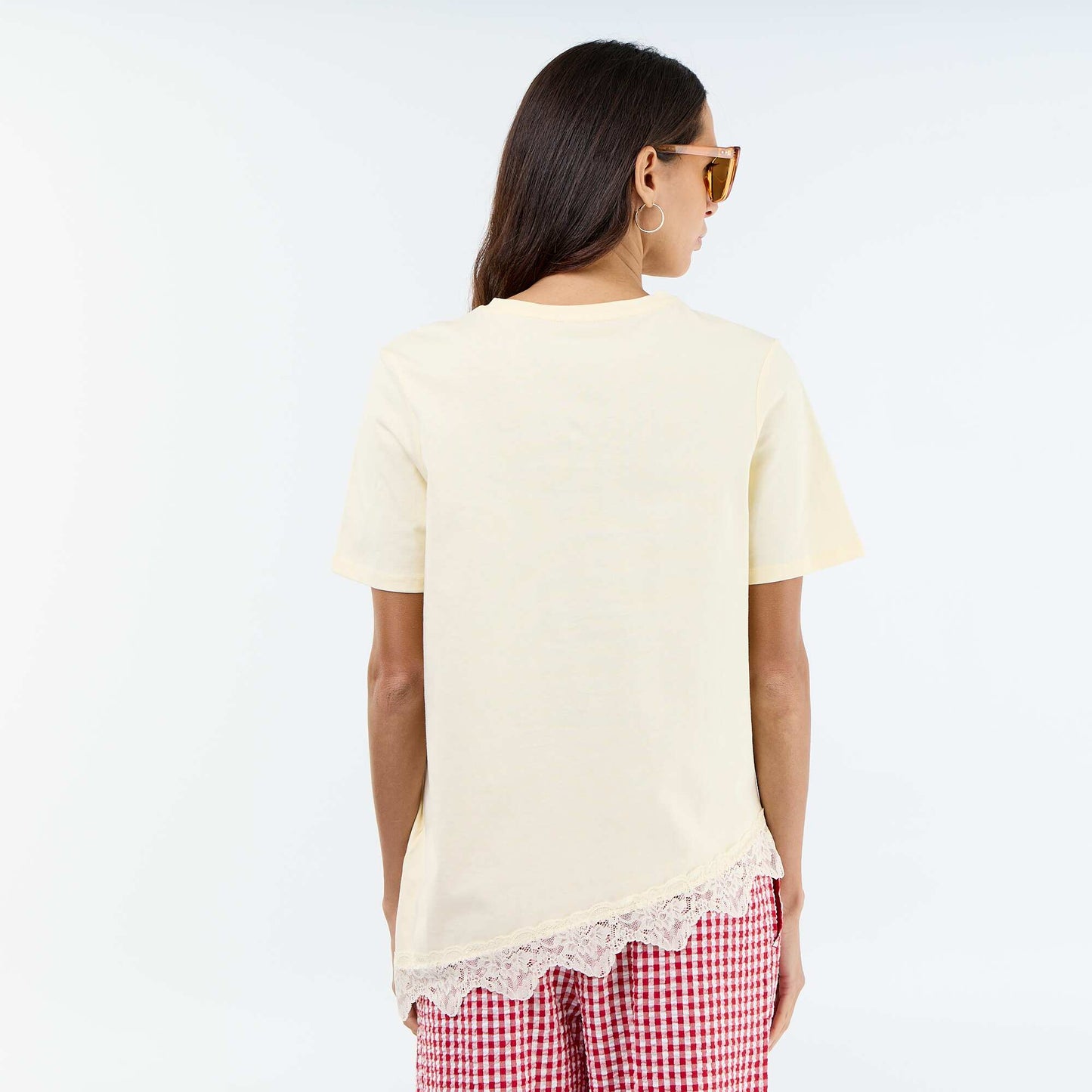 Short-sleeved T-shirt with lace BEIGE