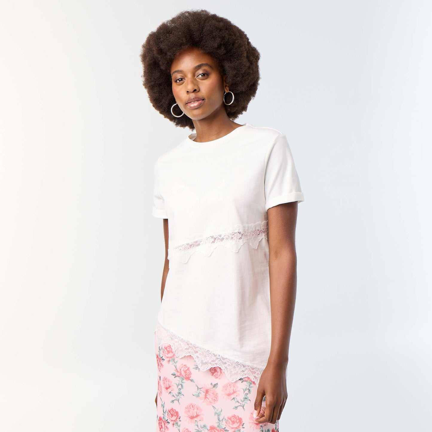 Short-sleeved T-shirt with lace WHITE