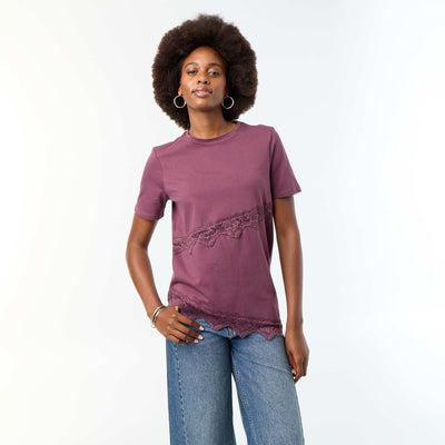 Short-sleeved T-shirt with lace PURPLE