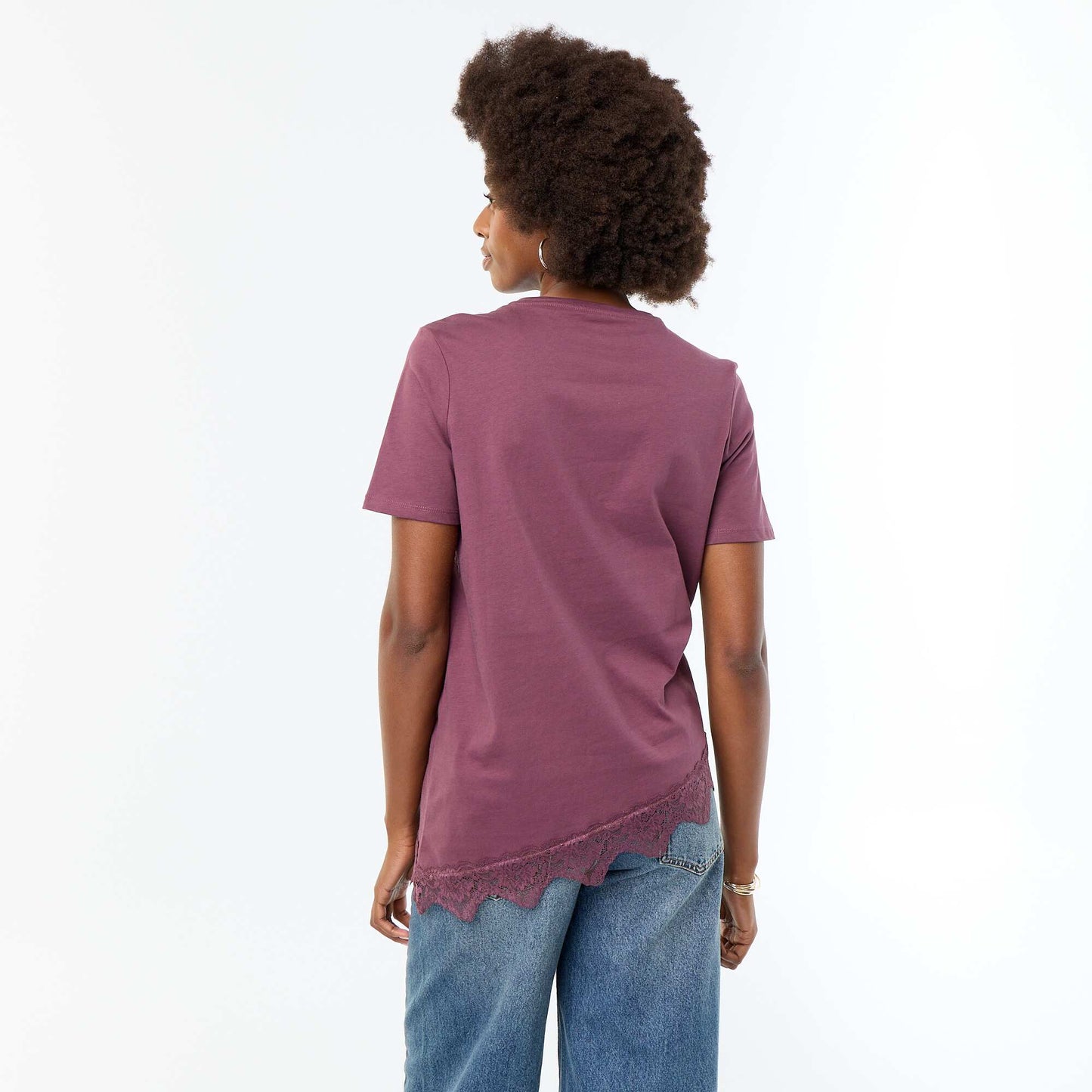 Short-sleeved T-shirt with lace PURPLE