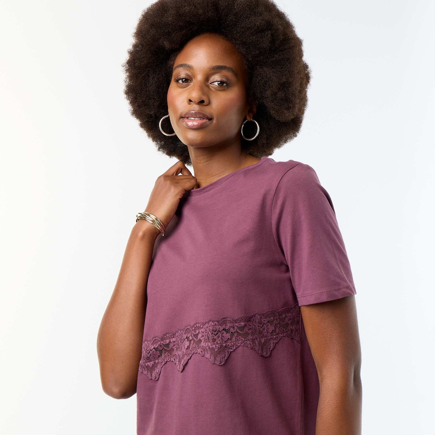 Short-sleeved T-shirt with lace PURPLE