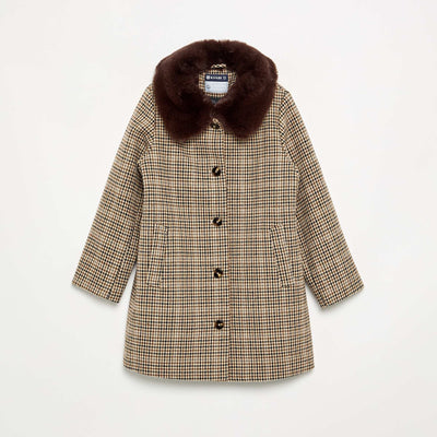 Mid-length coat with removable faux fur collar BROWN