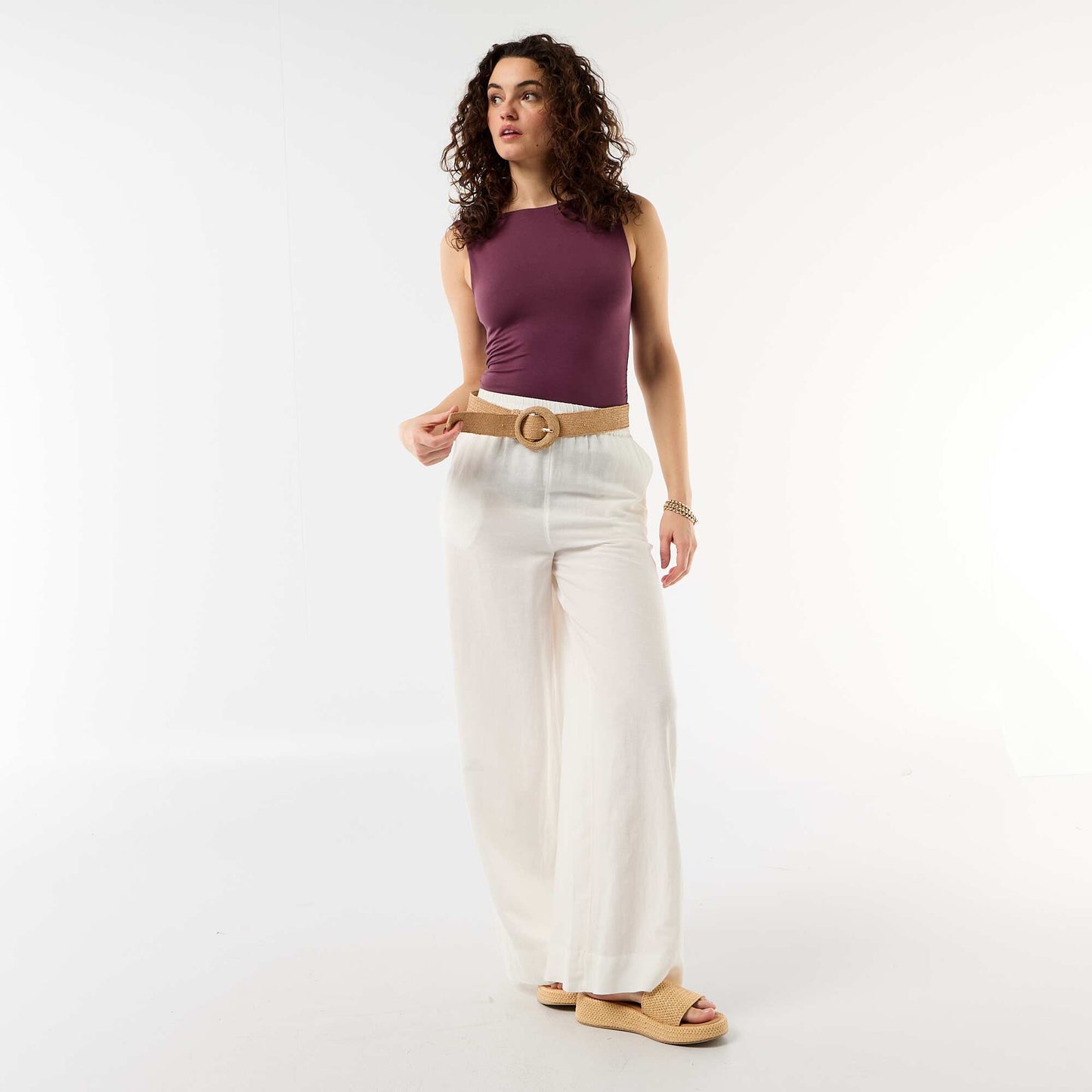 Scooped Back Bodysuit with Gold-Tone Charm PURPLE