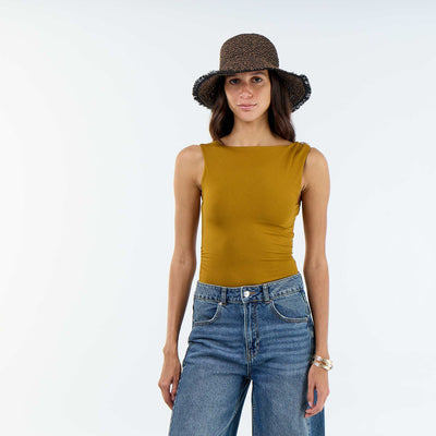 Scooped Back Bodysuit with Gold-Tone Charm BROWN