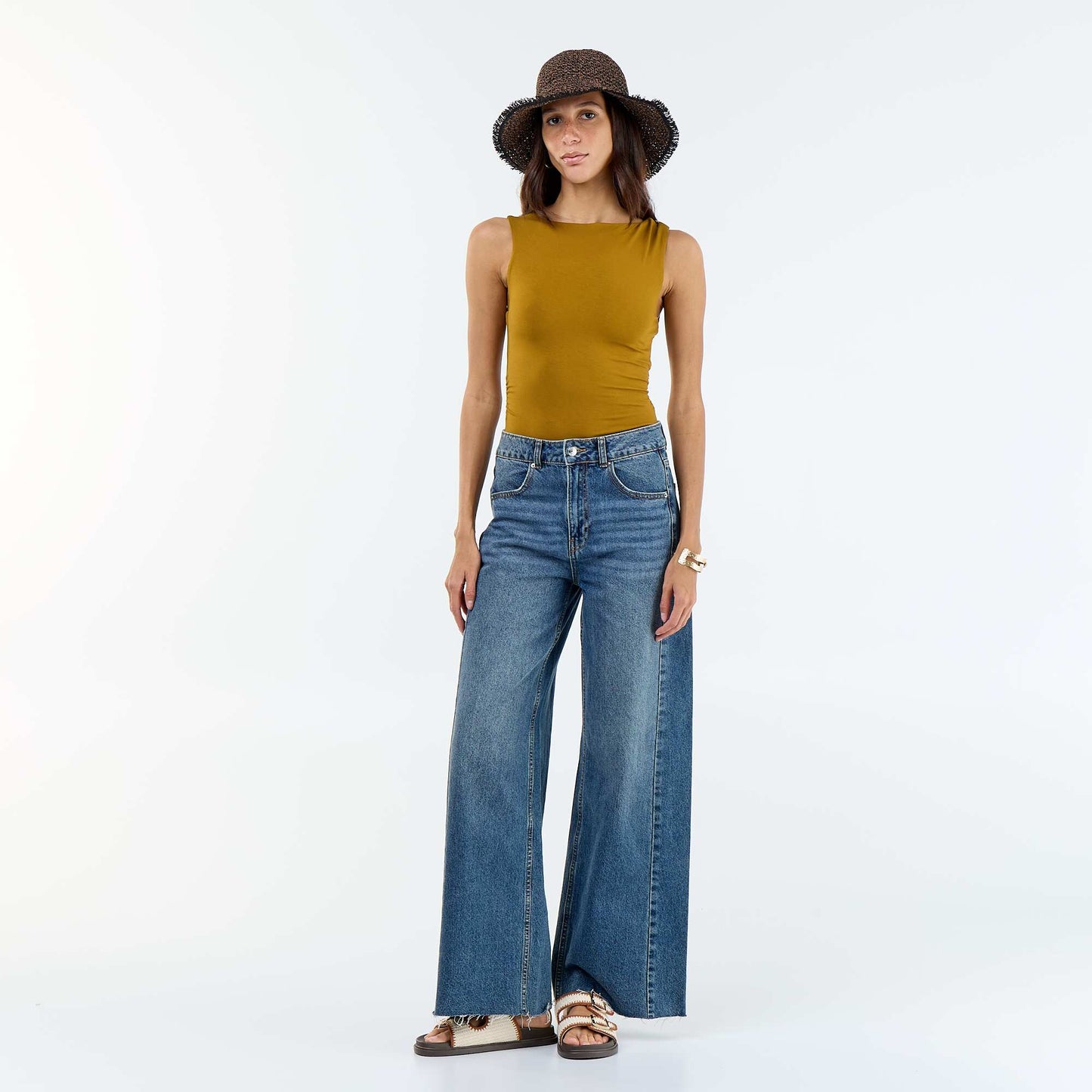 Scooped Back Bodysuit with Gold-Tone Charm BROWN