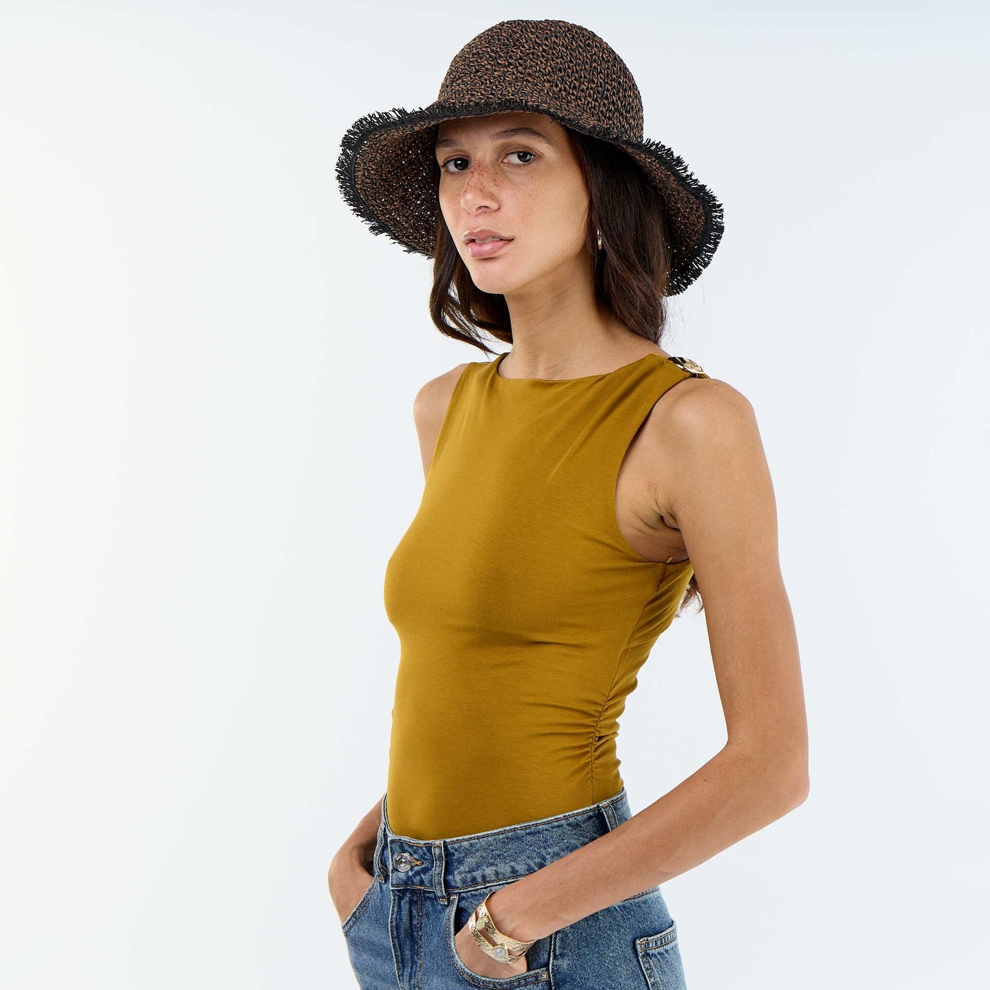 Scooped Back Bodysuit with Gold-Tone Charm BROWN