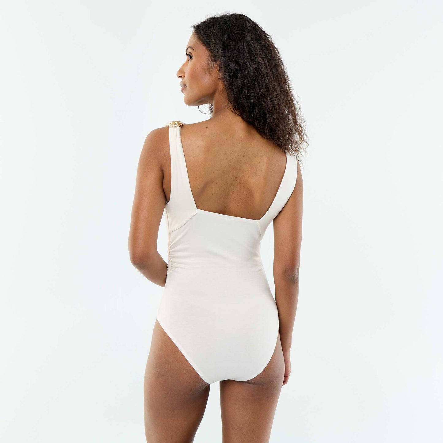 Scooped Back Bodysuit with Gold-Tone Charm BEIGE
