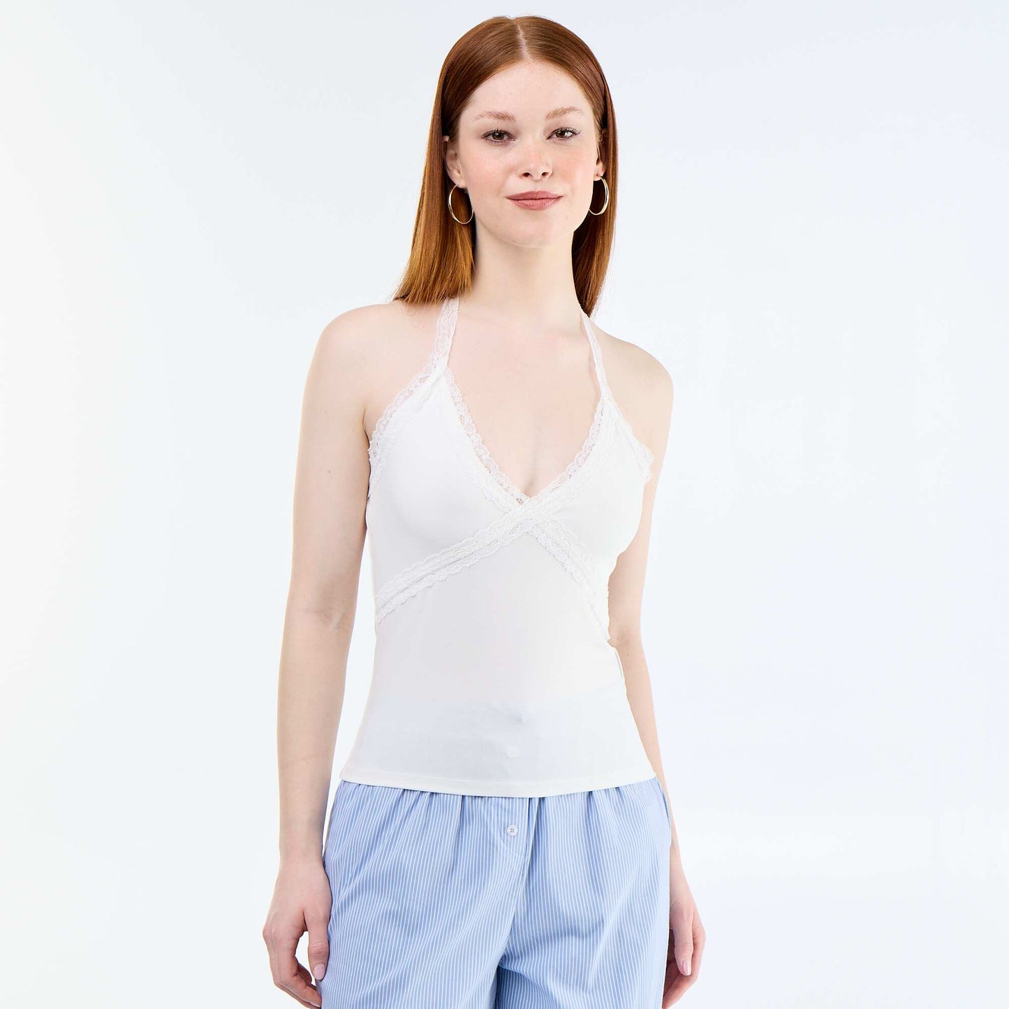 Lace Halter Neck Top WHITE
