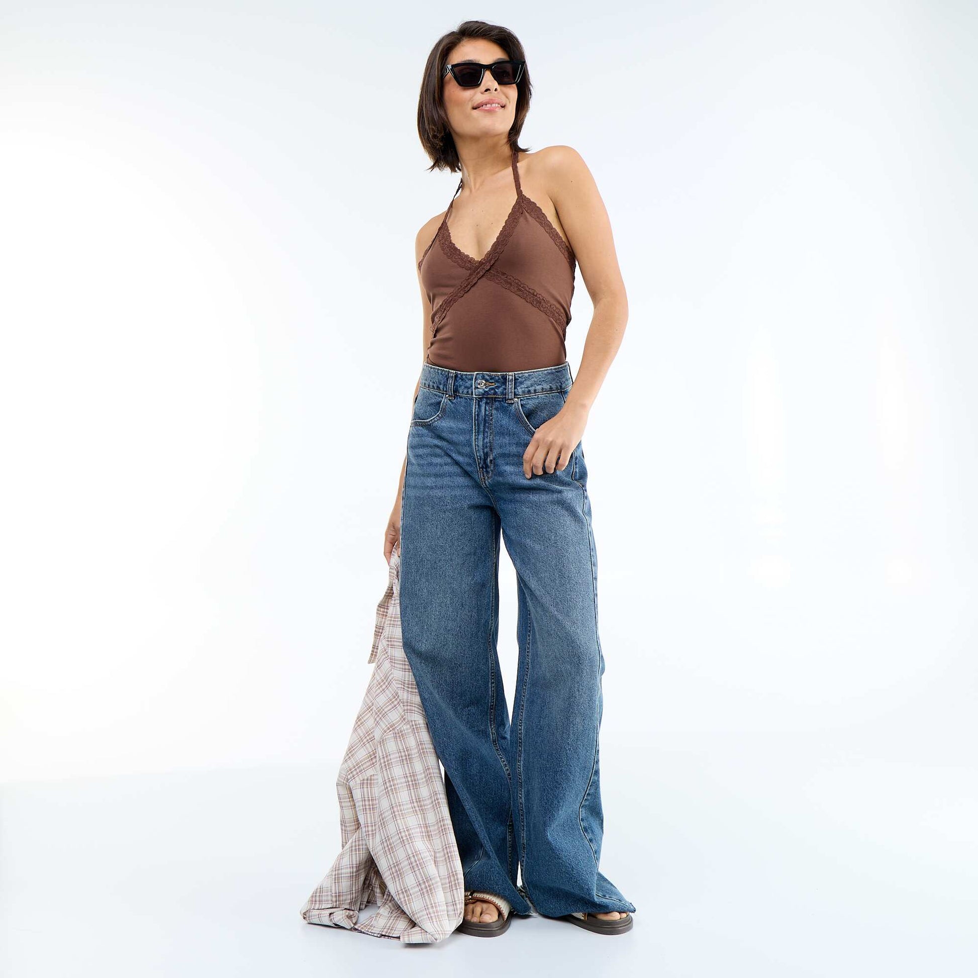 Lace Halter Neck Top BROWN